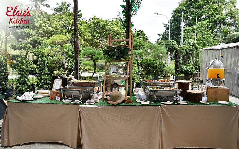 Safari-themed catering buffet setup by Elsie’s Kitchen