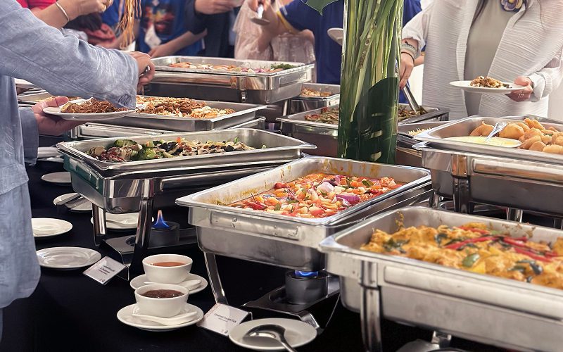 Creative lunch buffet featuring diverse international catering options.