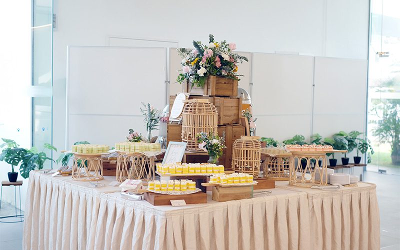 Mini dessert station illustrating trending portion control in catering.