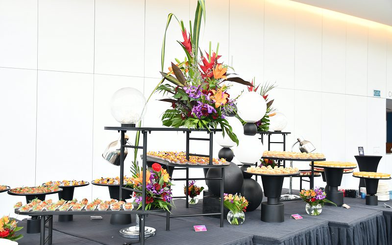 Tiered catering display for a festive high tea gathering.