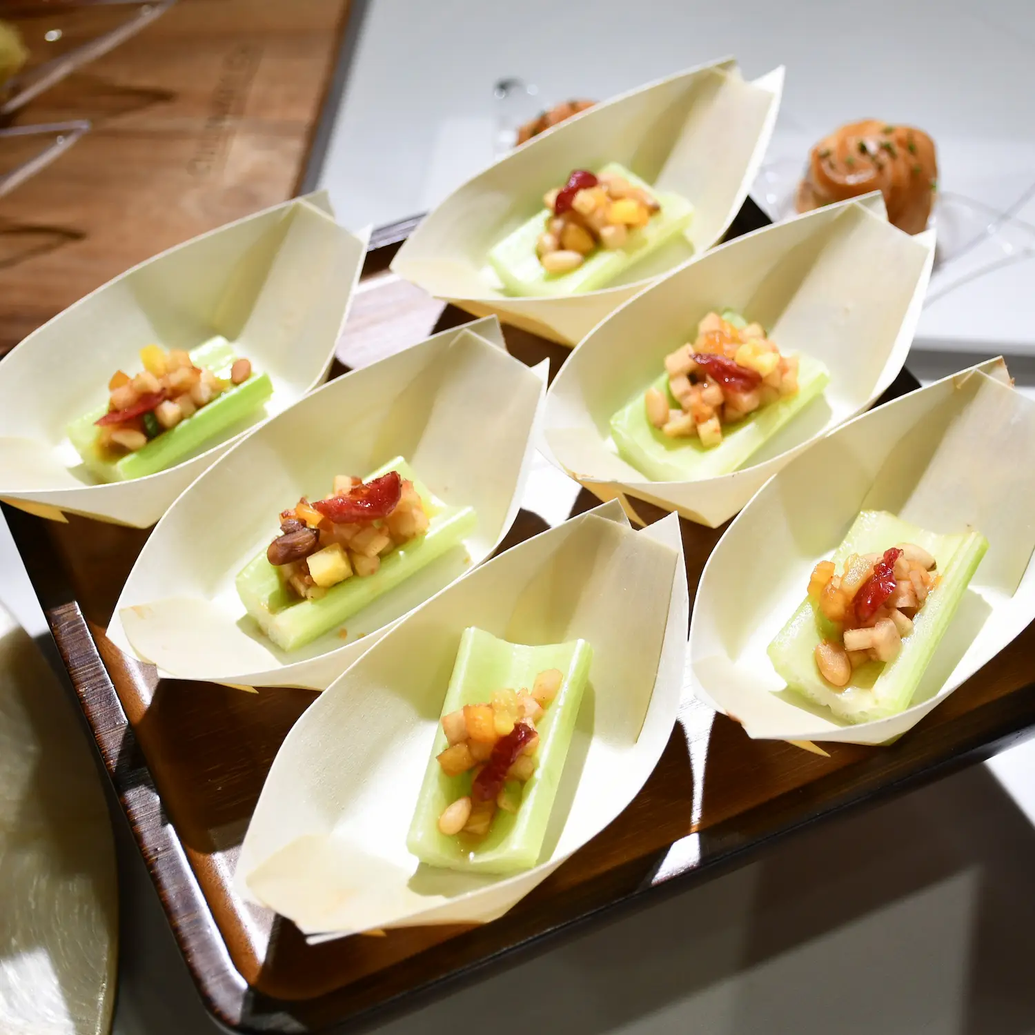 00_Canapes_Penang Rojak Salad on Celery “Sampan” with Roasted Pine Nut