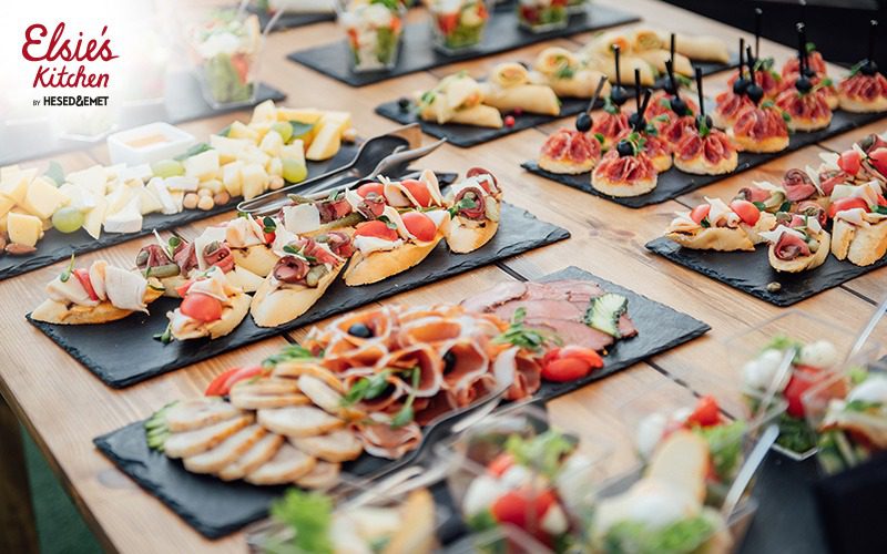 Various canapés and finger foods at a brunch buffet