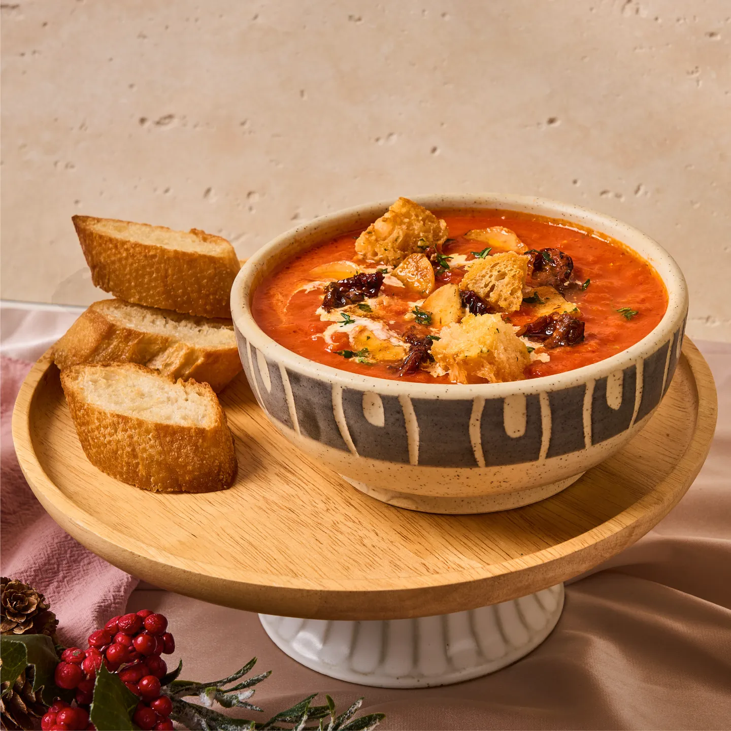 Cream of Tomato with Parmesan Cheese, Thyme & Focaccia Crouton