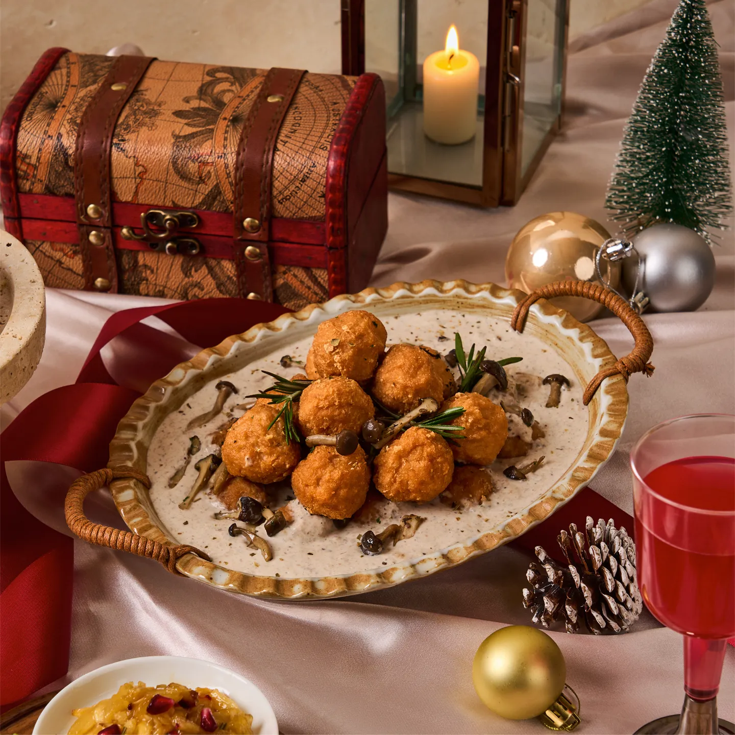 Festive Baked Chicken Meatball with Crème of Forest Mushrooms