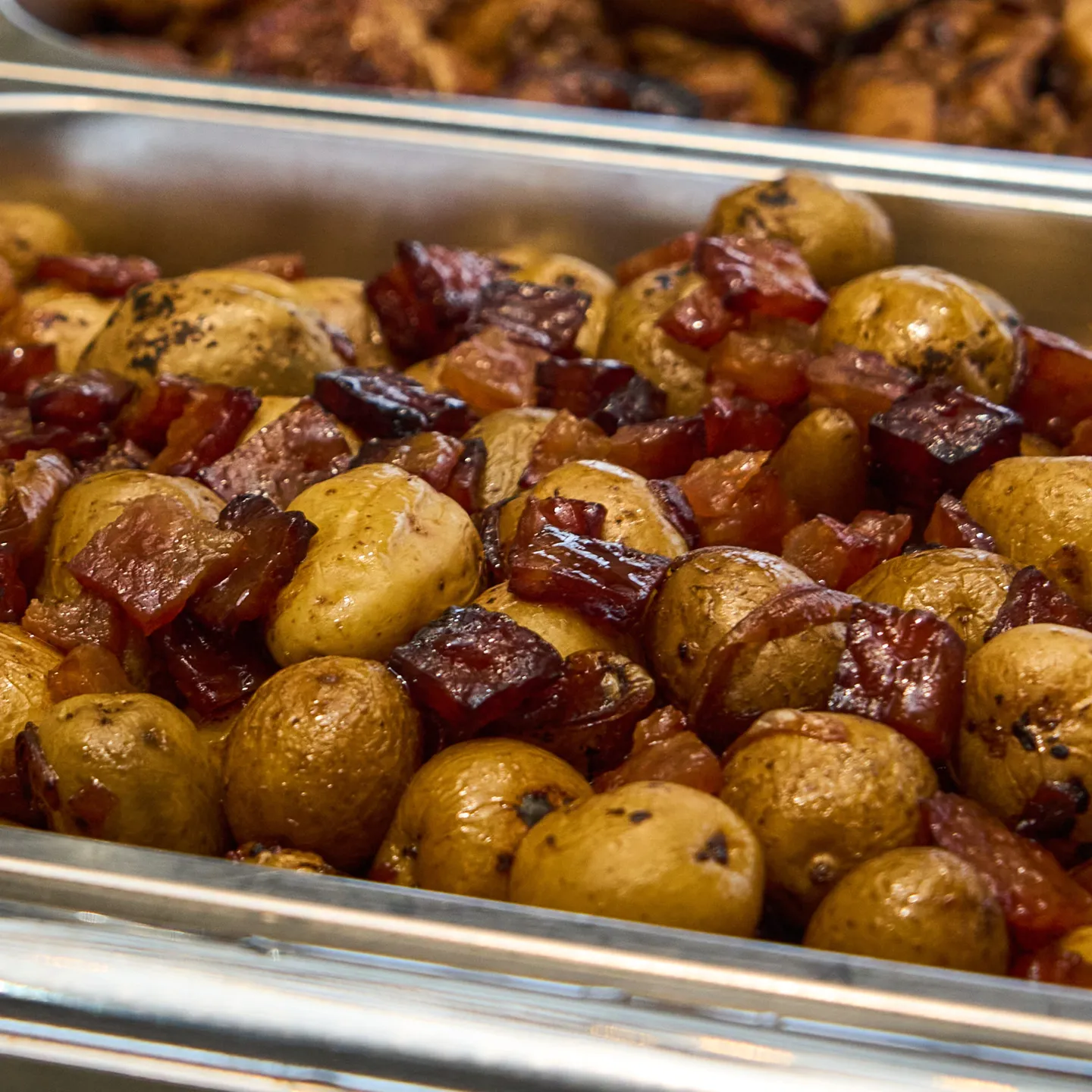 Roasted Marble Potatoes with Caramelised Onion and Chicken Dendeng Bits
