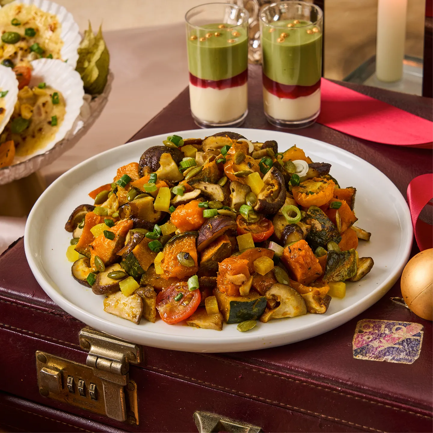 Roasted Pumpkin Mushroom Salad with Shoyu Honey Dressing & Pickled Radish